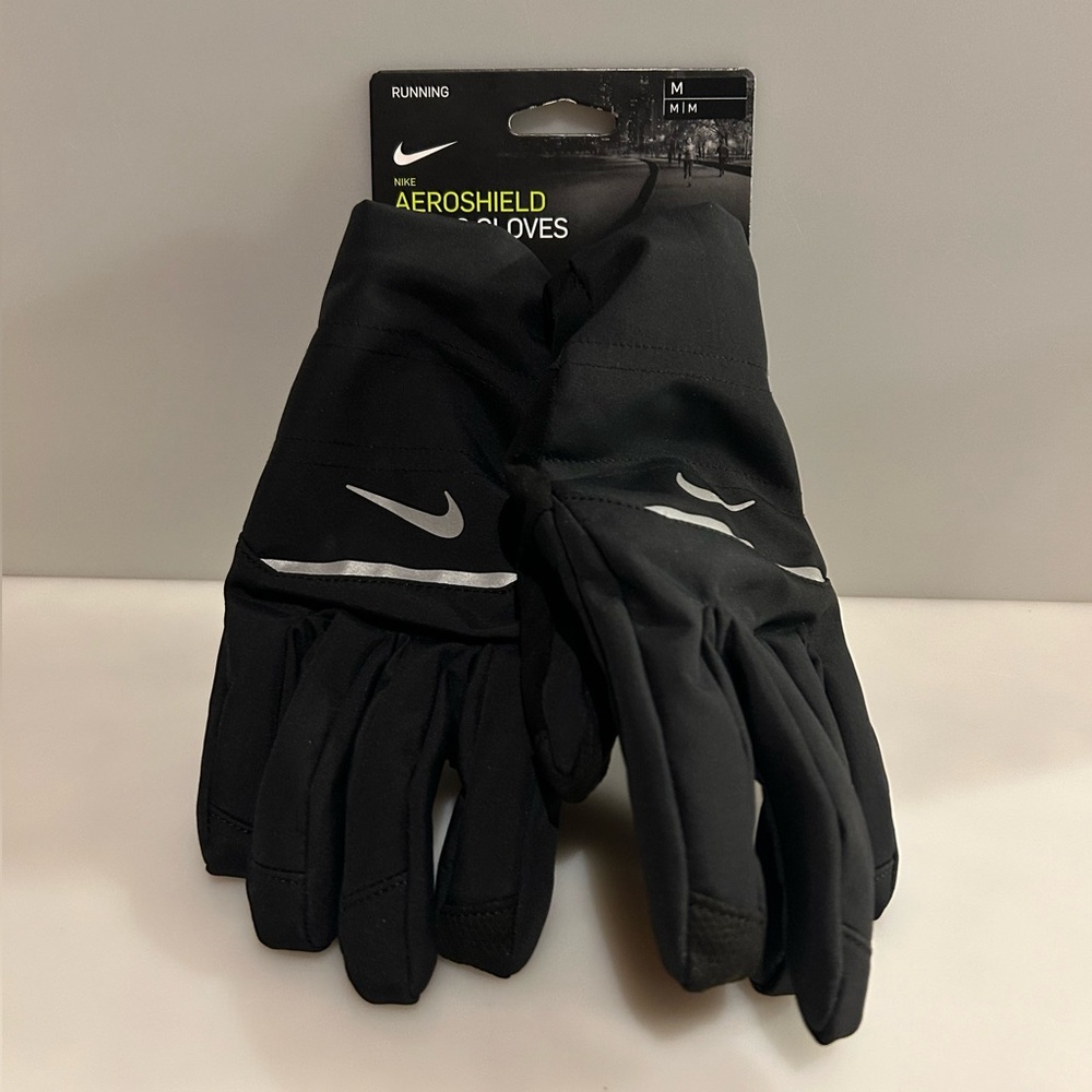 New Nike Men's Black Lined Running Gloves - Size Medium NWT